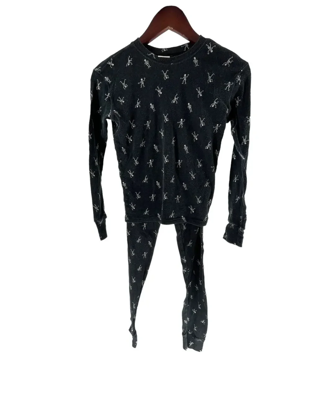 Old Navy Girls Black Skeleton Graphic Pajama Set Top & Pants Youth Size 16